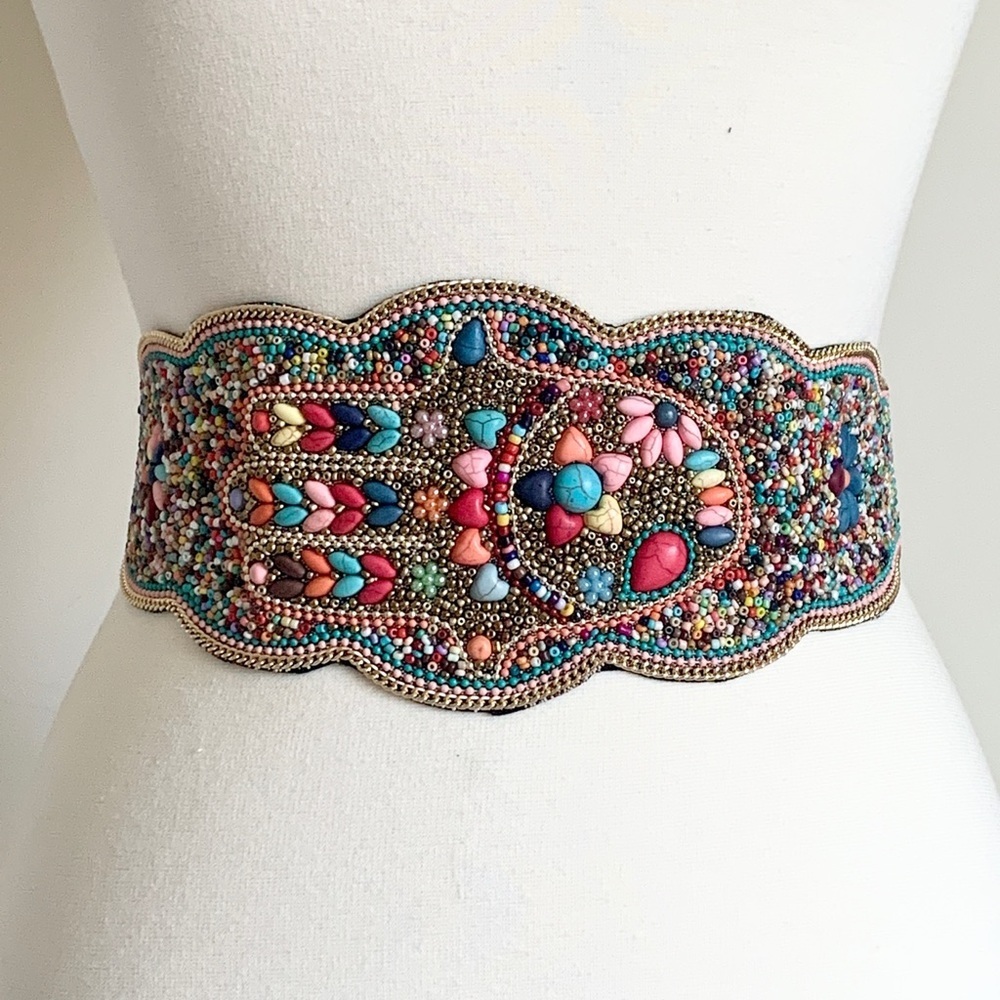 HAMSA Stunning Boho Gypsy Western Beaded Belt Size S/M (23" to 36")